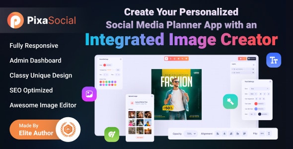 Aplicativo SAAS para agendamento de mídia social com editor de imagens integrado